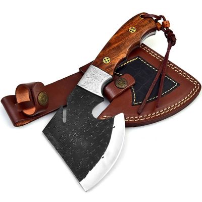Dessi D2 Steel Blade Axe Hatchet Gut Hook Tomahawk Hunting Knife Camping Hiking Damascus SM73