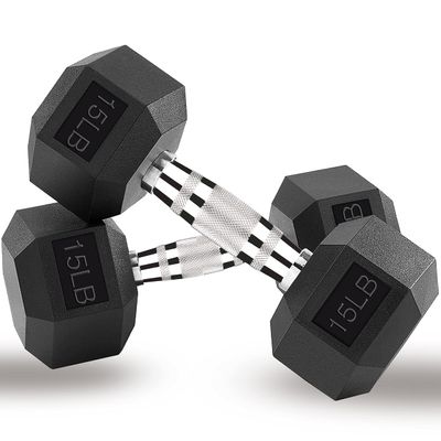 Gymnastics Power Hex Dumbbells 15 LB Pair Exercise & Fitness Weights Dumbbell for Women and Men 15 Pound Free Weights Set