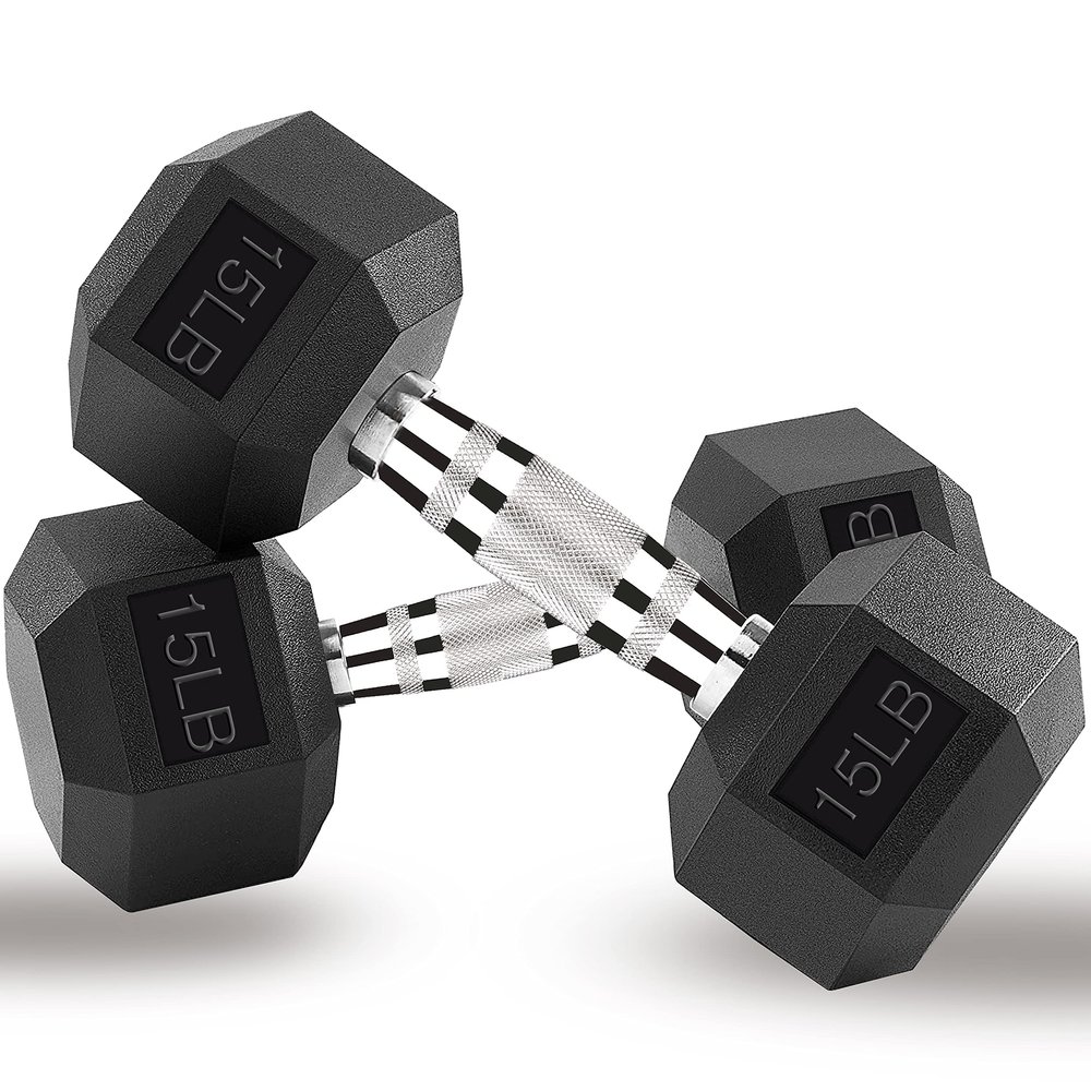 Gymnastics Power Hex Dumbbells 15 LB Pair Exercise & Fitness Weights Dumbbell for Women and Men 15 Pound Free Weights Set