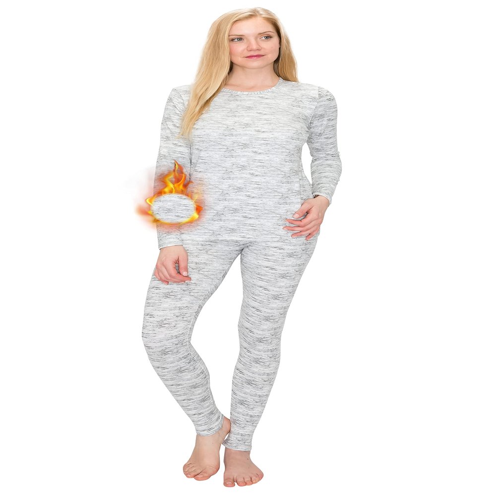 ALWAYS Women's Thermal Underwear Set - Fleece Lined Premium Soft Winter Warm Long Johns Inner Base Layer Heather Grey Camo S