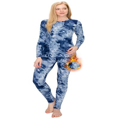 ALWAYS Women's Thermal Underwear Set - Fleece Lined Premium Soft Winter Warm Long Johns Inner Base Layer Tie Dye 1911 Navy Camo S