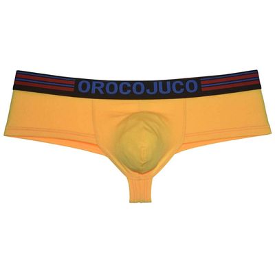 OROCOJUCO Sexy Men's Cheeky Briefs Boxers Thong Brazilian Bikini Shorts Underwear 1/2 Rear Coverage Boxers Trunks Yellow XL