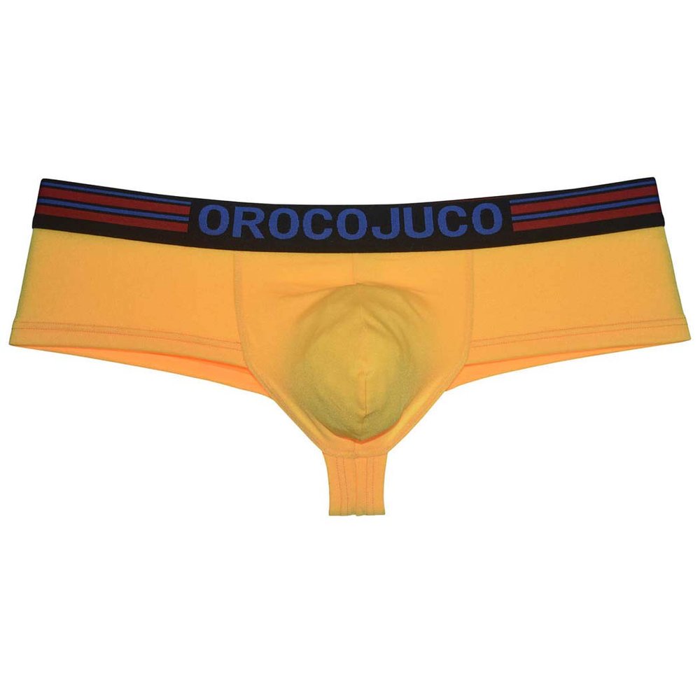 OROCOJUCO Sexy Men's Cheeky Briefs Boxers Thong Brazilian Bikini Shorts Underwear 1/2 Rear Coverage Boxers Trunks Yellow XL
