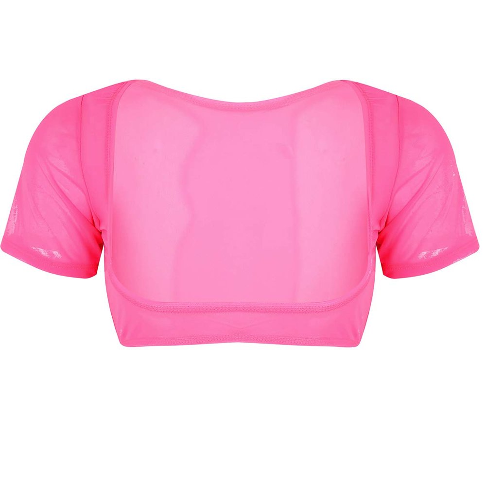 Lejafay Women's Mesh Belly Dance Upper Bolero Crop Top Open Bust Mesh T-Shirt Blouse Tops Hot Pink One Size