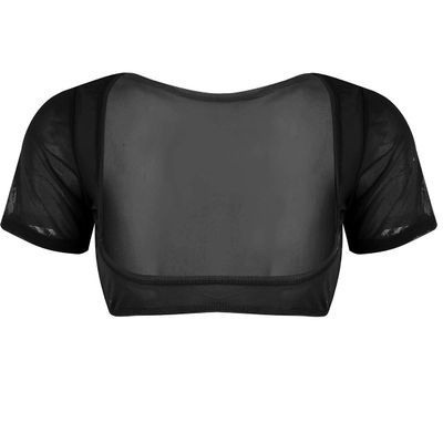 Lejafay Women's Mesh Belly Dance Upper Bolero Crop Top Open Bust Mesh T-Shirt Blouse Tops Black One Size