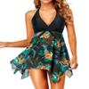 Holipick Women Two Piece Swim Dress Swimsuit Halter Bathing Suit Dress Mesh Tankini Top with Tummy Control Shorts Black Pineapple view 1