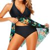 Holipick Women Two Piece Swim Dress Swimsuit Halter Bathing Suit Dress Mesh Tankini Top with Tummy Control Shorts Black Pineapple view 2