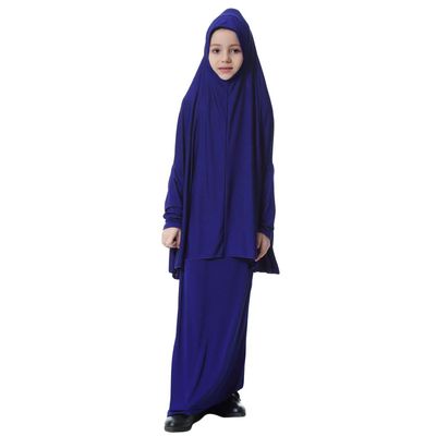 LoveinDIY Islamic Girl's -Piece Prayer Dress Abaya Set for Hajj, Multicolor, Blue XL