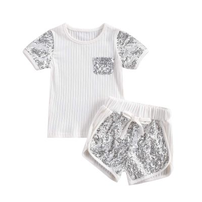 6M-4T Toddler Baby Girl Summer Clothes Set Cool Sequins T-Shirts Tees Tops Short Pants 2PCS Baby Girl Outfit Set (White, 6-12 Months)