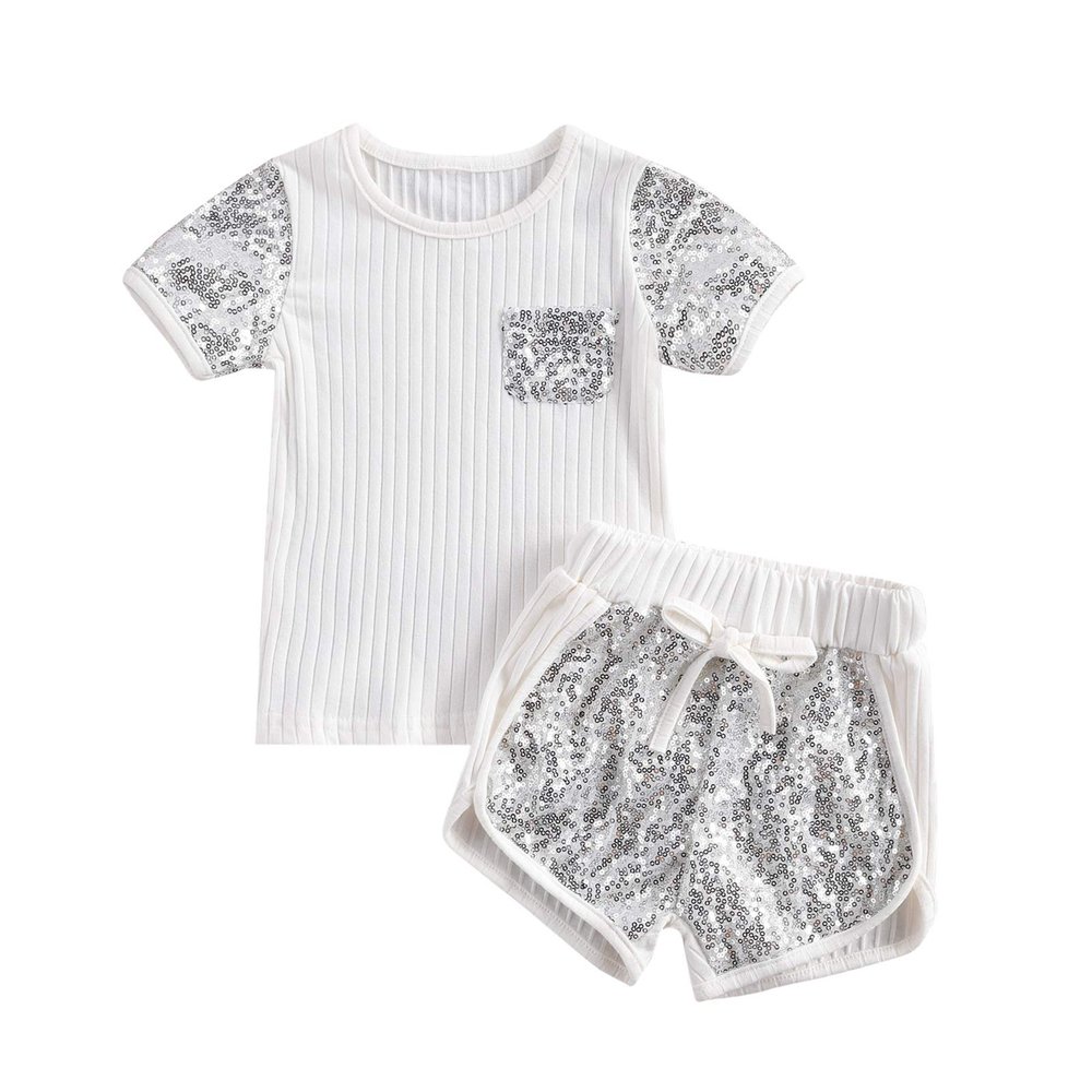 6M-4T Toddler Baby Girl Summer Clothes Set Cool Sequins T-Shirts Tees Tops Short Pants 2PCS Baby Girl Outfit Set (White, 6-12 Months)