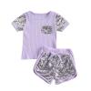 6M-4T Toddler Baby Girl Summer Clothes Set Cool Sequins T-Shirts Tees Tops Short Pants 2PCS Baby Girl Outfit Set (Purple, 6-12 Months) view 1