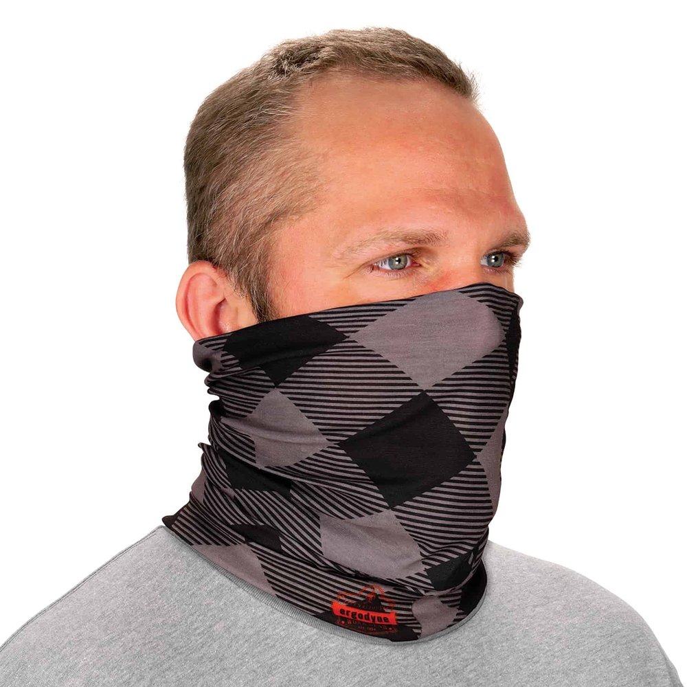 Ergodyne Chill Its 6485 Neck Gaiter, Multiple Ways to Wear Headband, Sweat-Wicking, Gray Buffalo Plaid