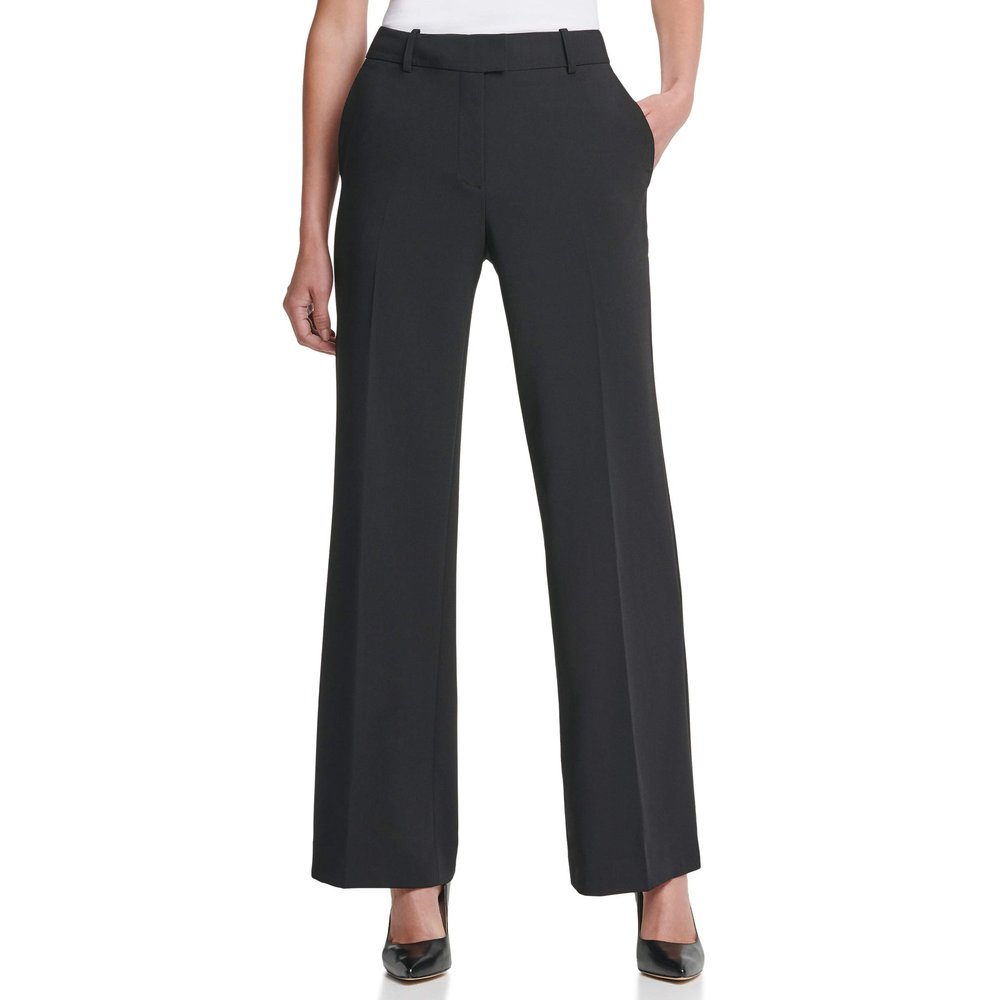 DKNY Fixed Waist Wide Leg Pant,Black,14