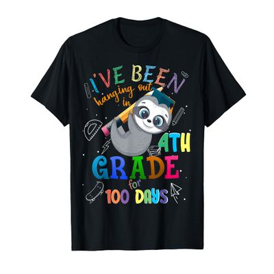 100 Days of School Sloth Hanging Out In 4th Grade Student T-Shirt