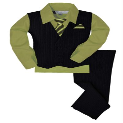 Johnnie Lene JL40 Pinstripe Boys Formal Dresswear Vest Set Black/Green 4T
