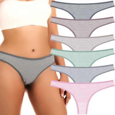 ANZERMIX Women's Breathable Cotton Thong Panties Pack of 6 (6-pack Vintage Stripe, X-Large)