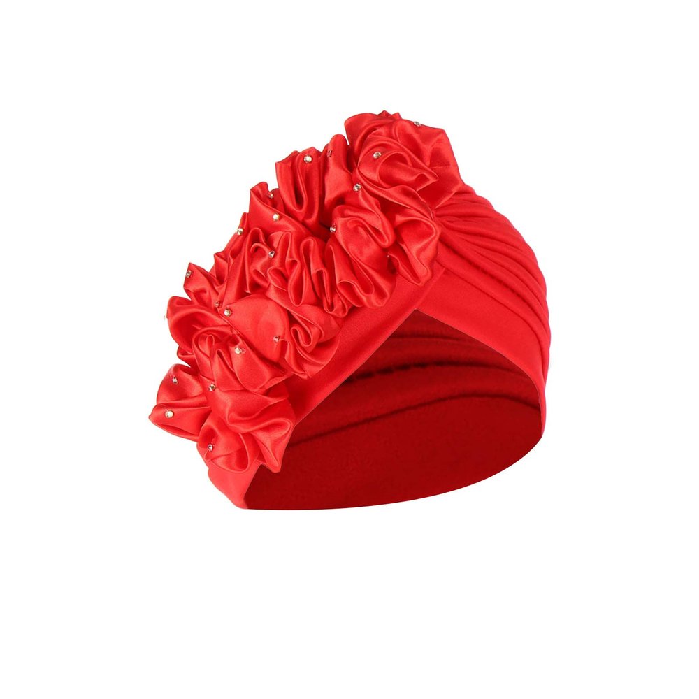 Maryia Women's Skull Turban Headwear Muslim Ruffle Cancer Chemo Hat Beanie Wrap Cap Red