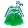 St. Patricks Day Toddler Girl Outfit Clover Long Sleeves Toddler Girl St. Patricks Day Dress Clothes + Headband (Green, 3-4T) view 1
