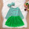 St. Patricks Day Toddler Girl Outfit Clover Long Sleeves Toddler Girl St. Patricks Day Dress Clothes + Headband (Green, 3-4T) view 3