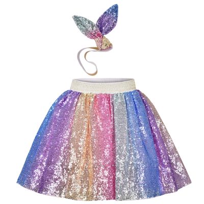 Girls Skirt Rainbow Sequin Bunny Headband Easter Party Size 6