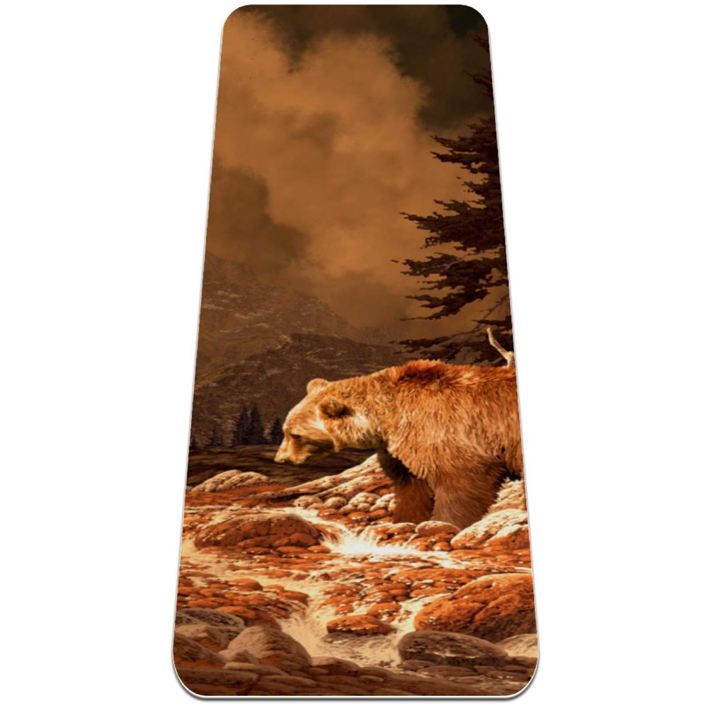 6mm Extra Thick Yoga Mat,Grizzly Bear in The Rocky Mountains Print Eco-Friendly TPE Exercise Mats Pilates Mat with for Yoga, Workout, Core Fitness and Floor Exercises, Men & Women