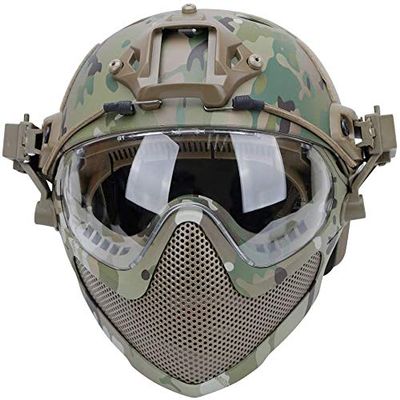 N/W Adult Unisex Tactical Fast Helmet, Airsoft Paintball Helmet with Removable Mask and Goggles