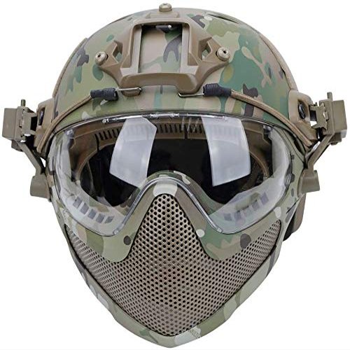 N/W Adult Unisex Tactical Fast Helmet, Airsoft Paintball Helmet with Removable Mask and Goggles