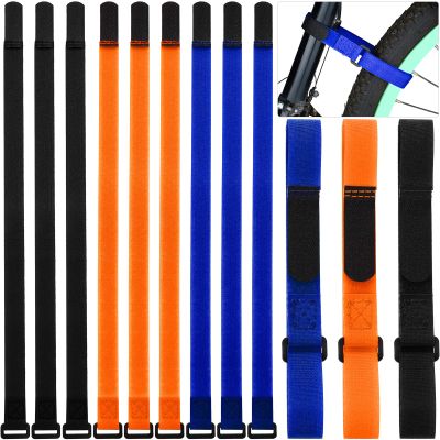 12 Pieces Bike Rack Straps 23.6 Inches Adjustable Bike Cinch Straps Wheel Stabilizer Bicycle Accessories for Transporting Bicycles(Black, Orange, Blue)