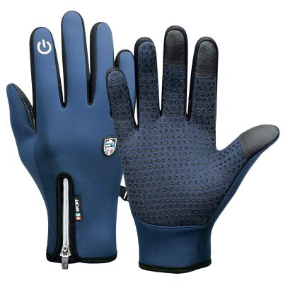 FUFU Gloves Mens Winter Gloves Whole Palm Touchscreen Knit Gloves with Anti-Slip SiliconeLightweight Snug-Fit (Color : Blue, Size : XL)