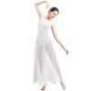 ODASDO Women Lyrical Dance Long Dress Modern Contemporary Dancewear Ballroom Costume Shiny Sequins Mesh Sweetheart Neckline Sleeveless Tank Bodysuit Leotard Tulle Maxi Skirt Overlay Dress White L view 2