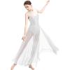 ODASDO Women Lyrical Dance Long Dress Modern Contemporary Dancewear Ballroom Costume Shiny Sequins Mesh Sweetheart Neckline Sleeveless Tank Bodysuit Leotard Tulle Maxi Skirt Overlay Dress White L view 4