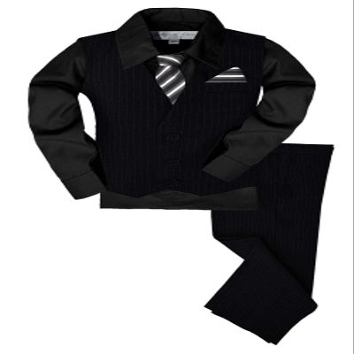 Johnnie Lene JL40 Pinstripe Boys Formal Dresswear Vest Set Black/Black 4T