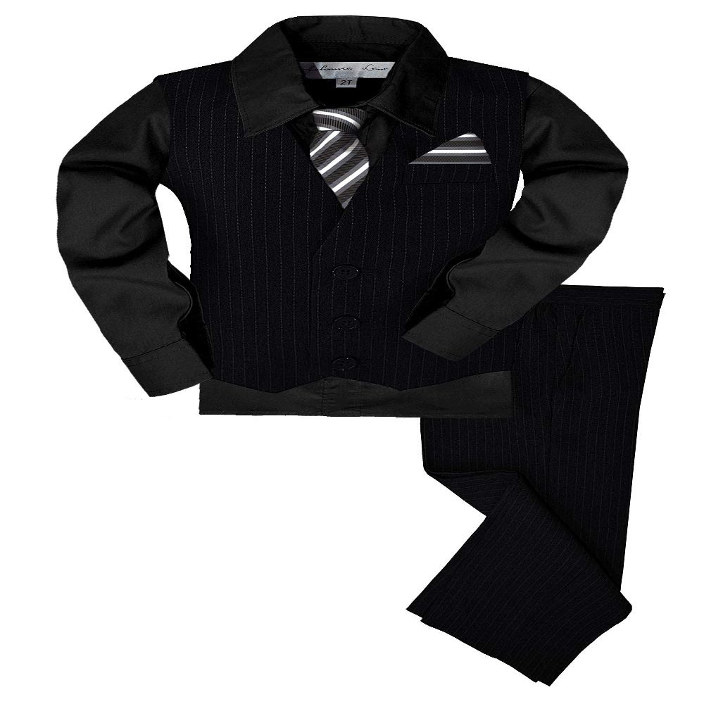 Johnnie Lene JL40 Pinstripe Boys Formal Dresswear Vest Set Black/Black 4T