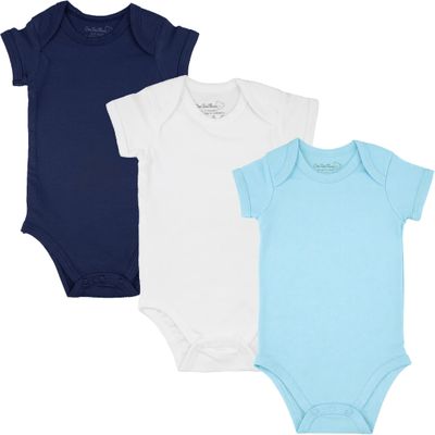 123 Bear Baby 3-Pack Cotton Spandex short-sleeve bodysuits unisex boy girl (Blue Short-Sleeve, 18-24 Months)