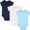 123 Bear Baby 3-Pack Cotton Spandex short-sleeve bodysuits unisex boy girl (Blue Short-Sleeve, 18-24 Months) view 1