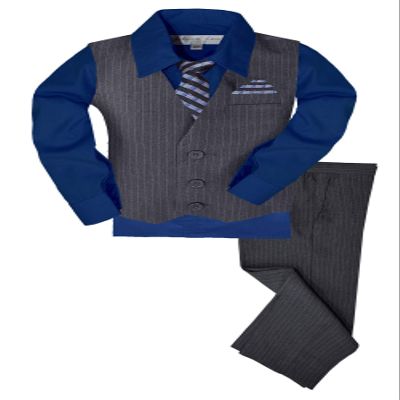 Johnnie Lene JL40 Pinstripe Boys Formal Dresswear Vest Set Gray/Royal 2T