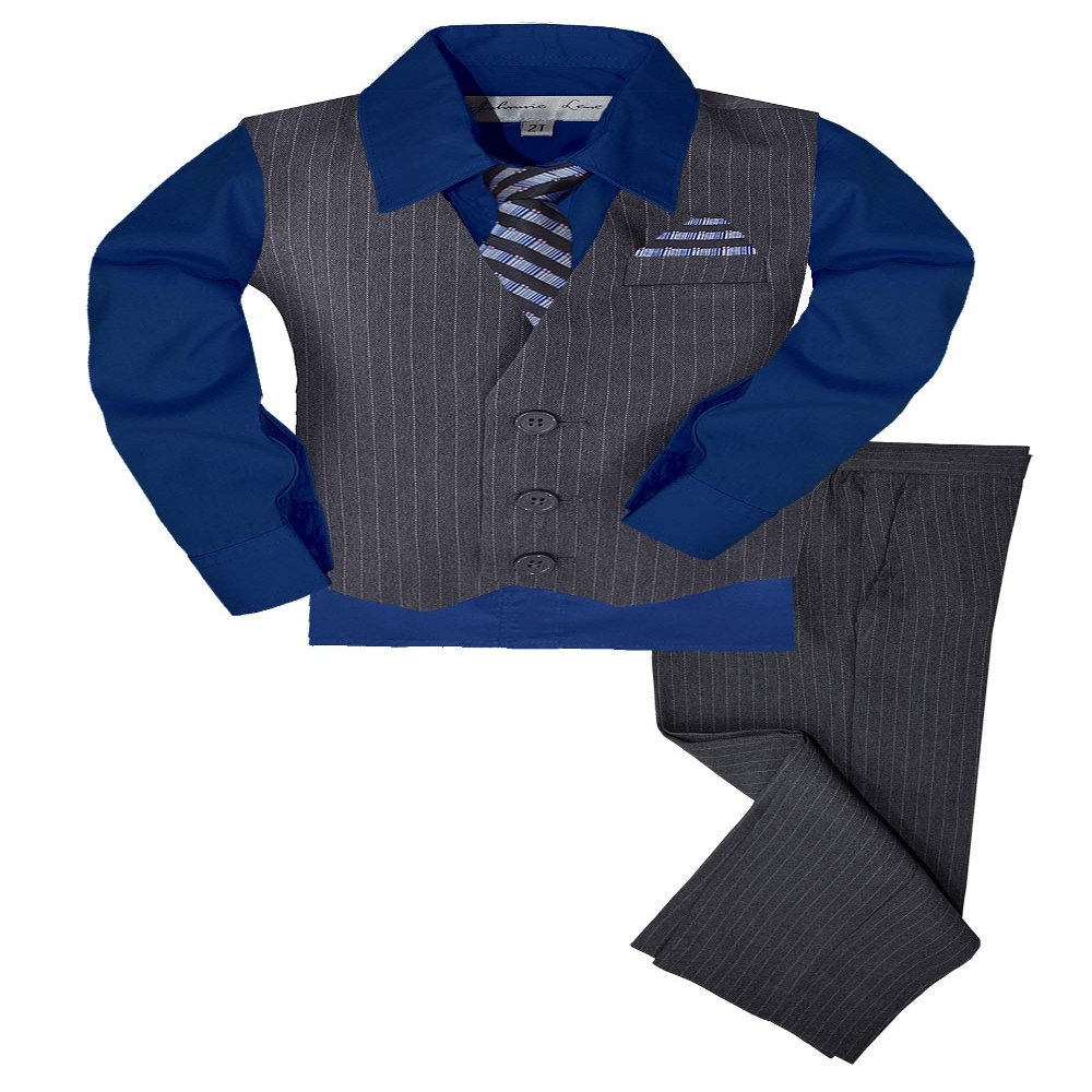 Johnnie Lene JL40 Pinstripe Boys Formal Dresswear Vest Set Gray/Royal 2T
