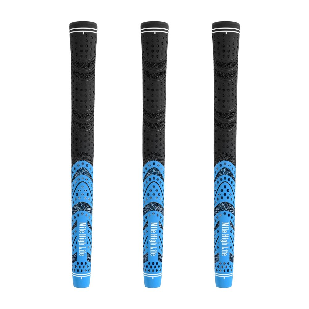 Mile High Life Golf Grips -3 Pack Standard Size, Soft Rubber All-Weather Golf Club Grips - High Performance, Traction & Comfort - Blue Golf Grip for Men & Women (Set of 3)