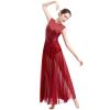 ODASDO Women Lyrical Dance Long Dress Modern Contemporary Dancewear Ballroom Costume Shiny Sequins Mesh Sweetheart Neckline Sleeveless Tank Bodysuit Leotard Tulle Maxi Skirt Overlay Dress Wine Red XS view 2