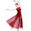 ODASDO Women Lyrical Dance Long Dress Modern Contemporary Dancewear Ballroom Costume Shiny Sequins Mesh Sweetheart Neckline Sleeveless Tank Bodysuit Leotard Tulle Maxi Skirt Overlay Dress Wine Red XS view 3