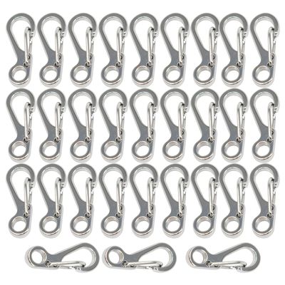 Bytiyar 1inch 30 Pcs Mini Metal SF Carabiner Clips with Spring Wiregate Hook and Little Eye Hole for Keychain Key Paracord Backpack Clasps Tractical Kit Accessory, Silver