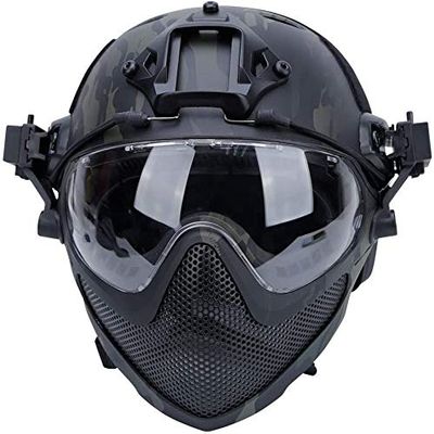 PJ Tactical Fast Helmet, Pilot Protective Helmet, Airsoft Paintball Helmet with Removable mask and Goggles
