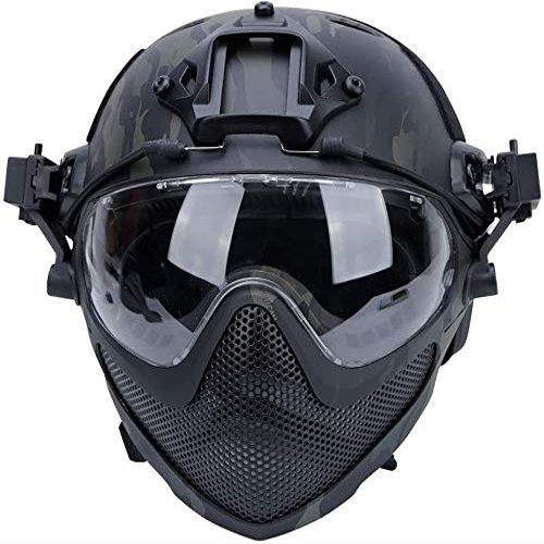 PJ Tactical Fast Helmet, Pilot Protective Helmet, Airsoft Paintball Helmet with Removable mask and Goggles