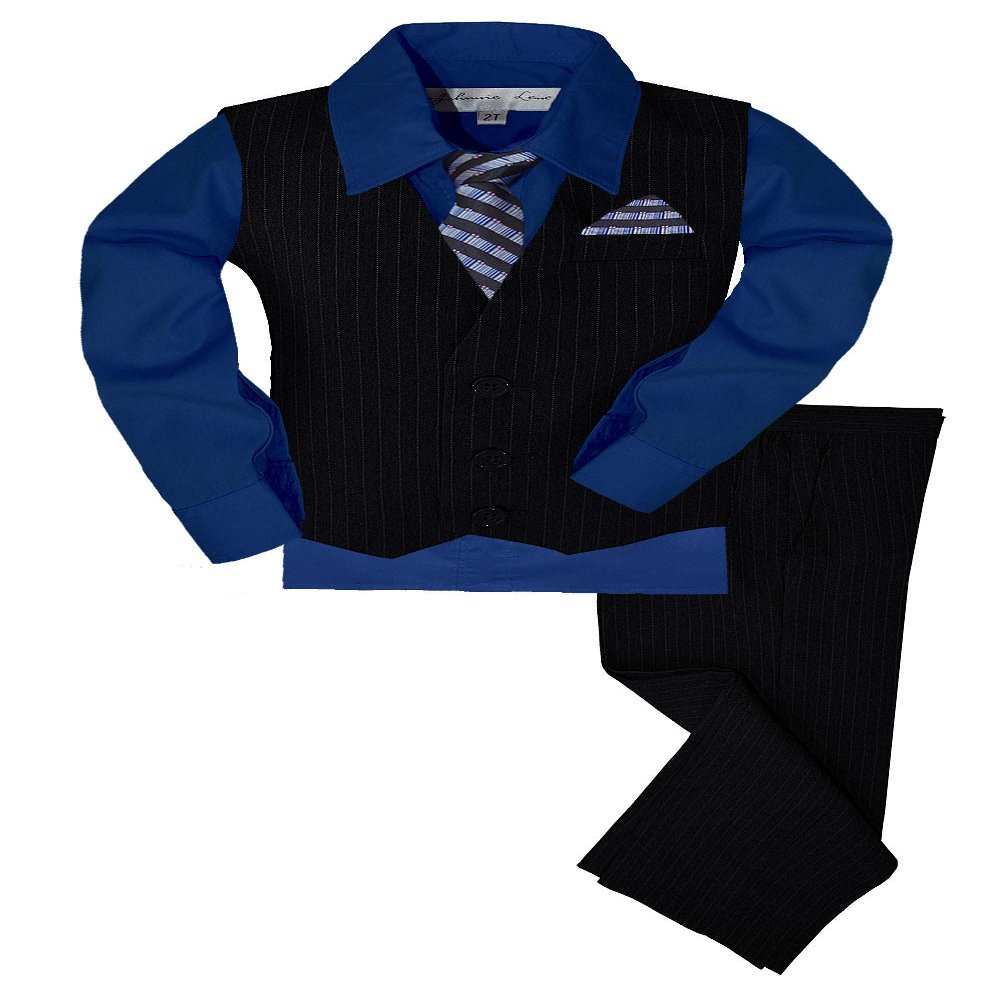 Johnnie Lene JL40 Pinstripe Boys Formal Dresswear Vest Set Black/Royal 12 Months