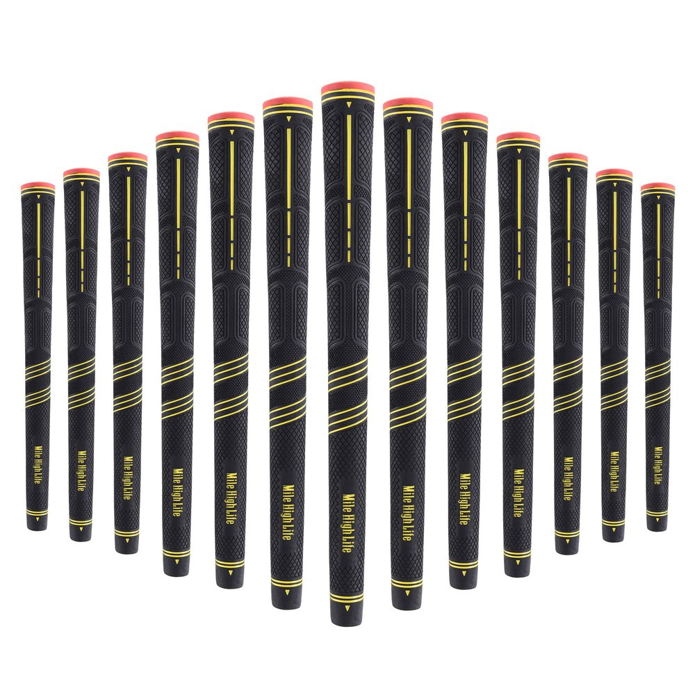 Mile High Life Golf Grips - 13 Pack Standard Size, Soft Rubber All-Weather Golf Club Grips - High Performance, Traction & Comfort - Black Golf Grip for Men & Women (Set of 13)
