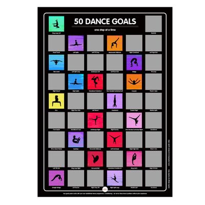 Creative Hero 50 Dance Goals Scratch Off Poster - Jazz Dancer, Acro and Gymnastics Gifts - Motivational for your Dancer, Gymnast and Acrobat - 16.5" x 23.4" unframed
