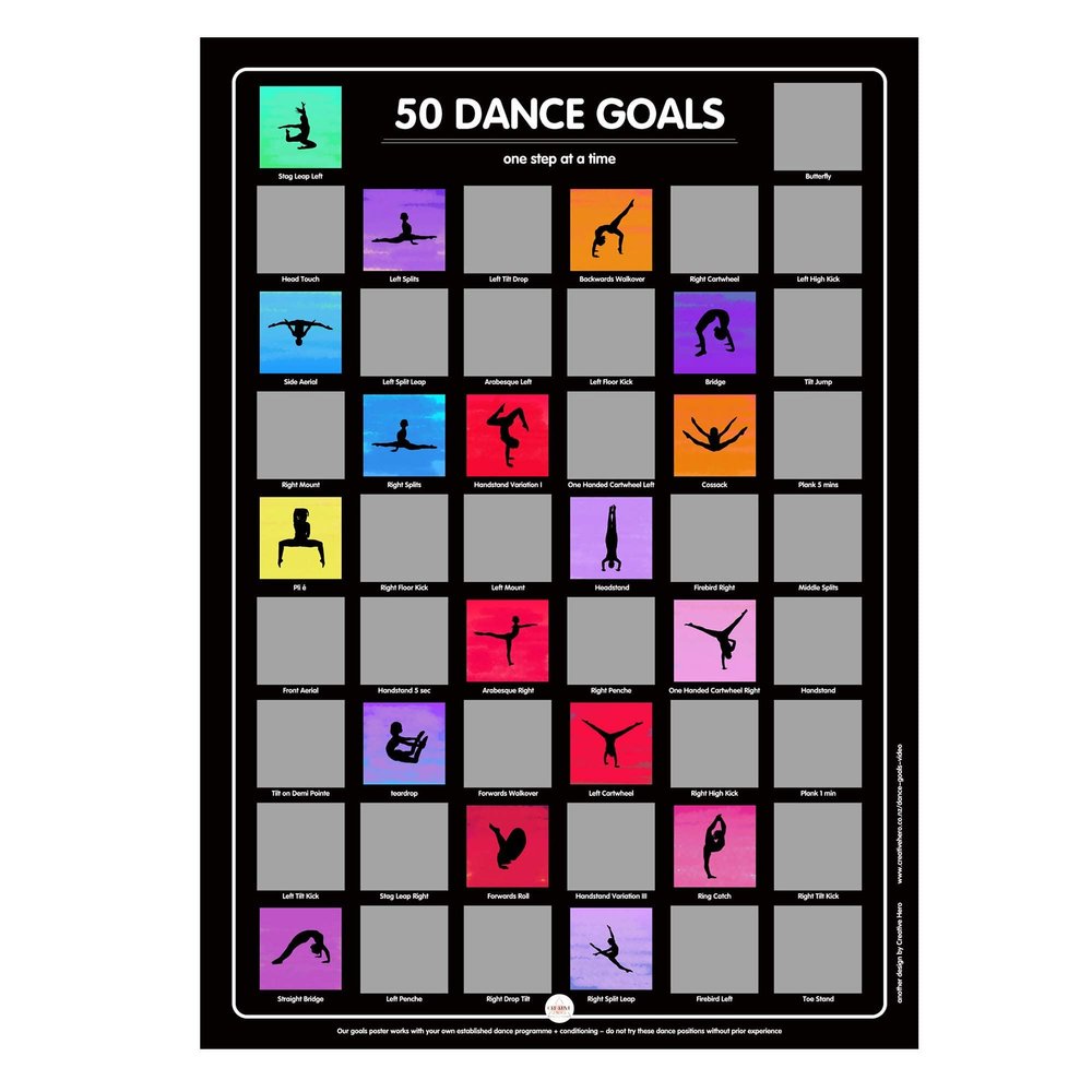 Creative Hero 50 Dance Goals Scratch Off Poster - Jazz Dancer, Acro and Gymnastics Gifts - Motivational for your Dancer, Gymnast and Acrobat - 16.5" x 23.4" unframed