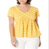 Star Vixen Women's Short Sleeve Babydoll Top with V Neck, Yellow White dot, S view 1