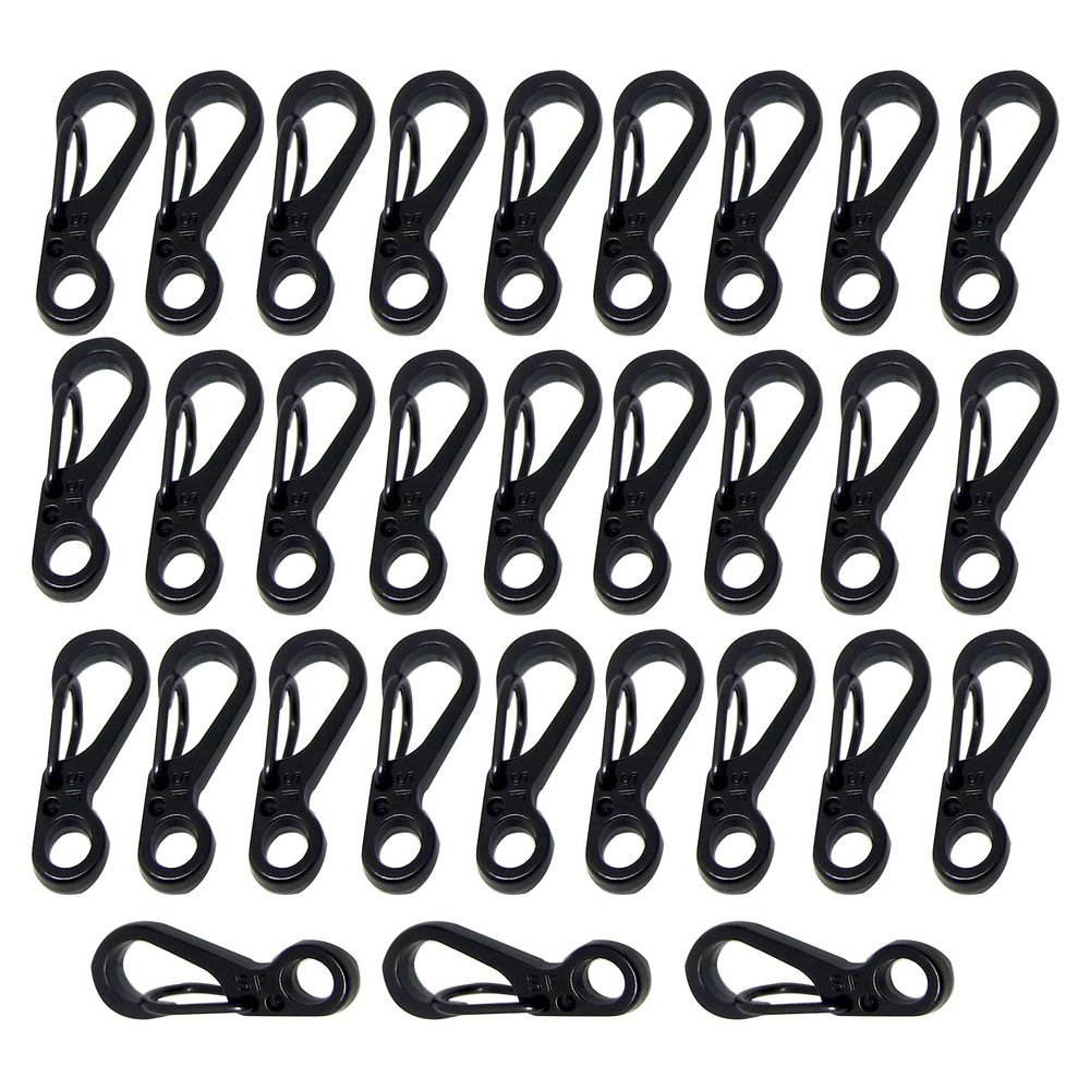 Bytiyar 1inch 30 Pcs Mini Metal SF Carabiner Clips with Spring Wiregate Hook and Little Eye Hole for Keychain Key Paracord Backpack Clasps Tractical Kit Accessory, Black