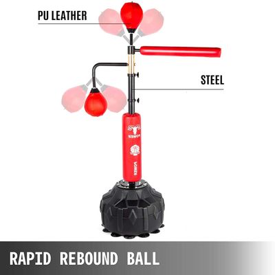 2 In 1 Boxing Punch Bag Standing Adult, Reflex Spinning Bar Height Adjustable, Dual Punch Head Boxing Punch Bag with 360Reflex Bar, Sparring Boxing Kicking Training Boxing trainer ( Color : Red )
